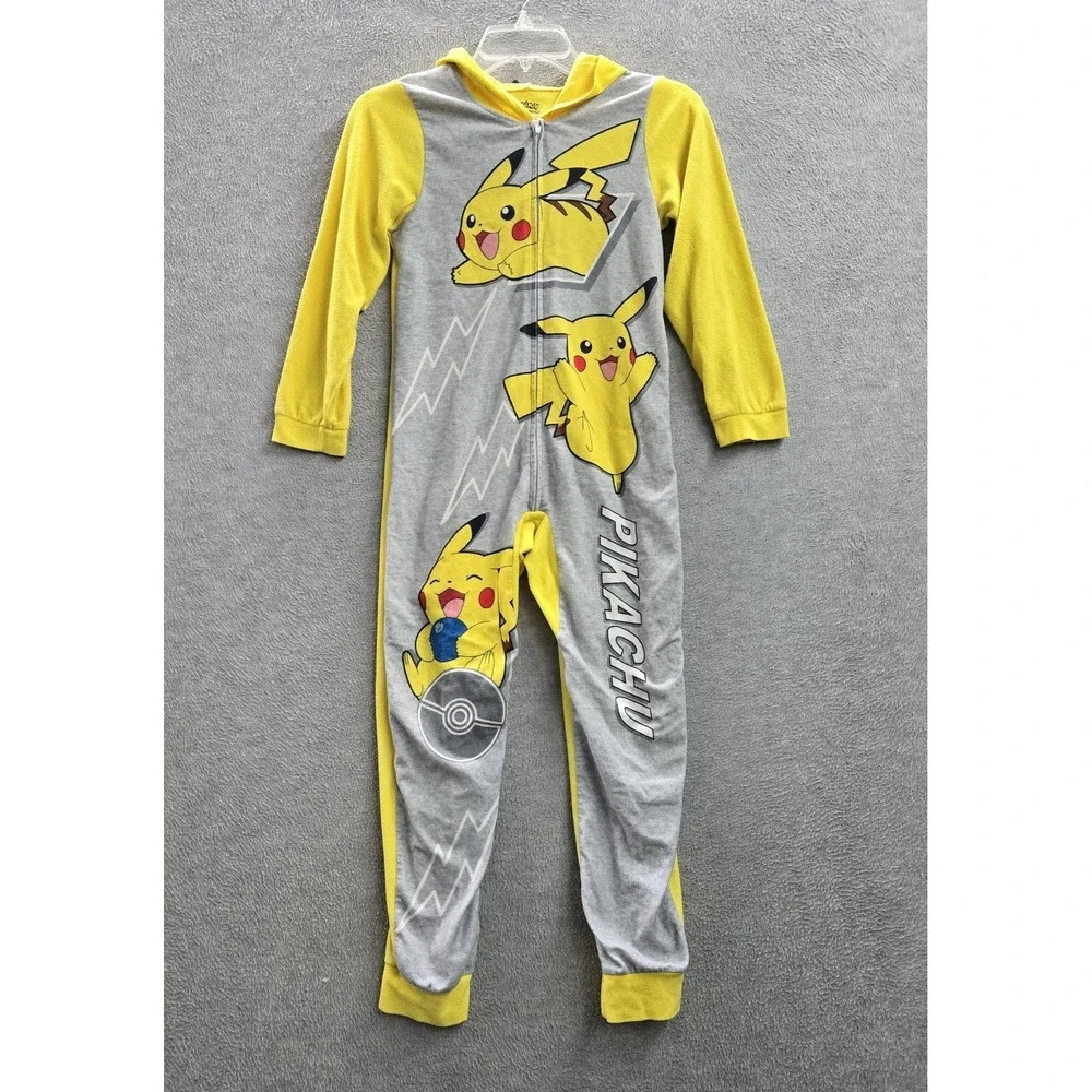 Pokemon Boys Sleepwear 10 Yellow Jumpsuit Graphic Fleece Pikachu Pokeball Pajama